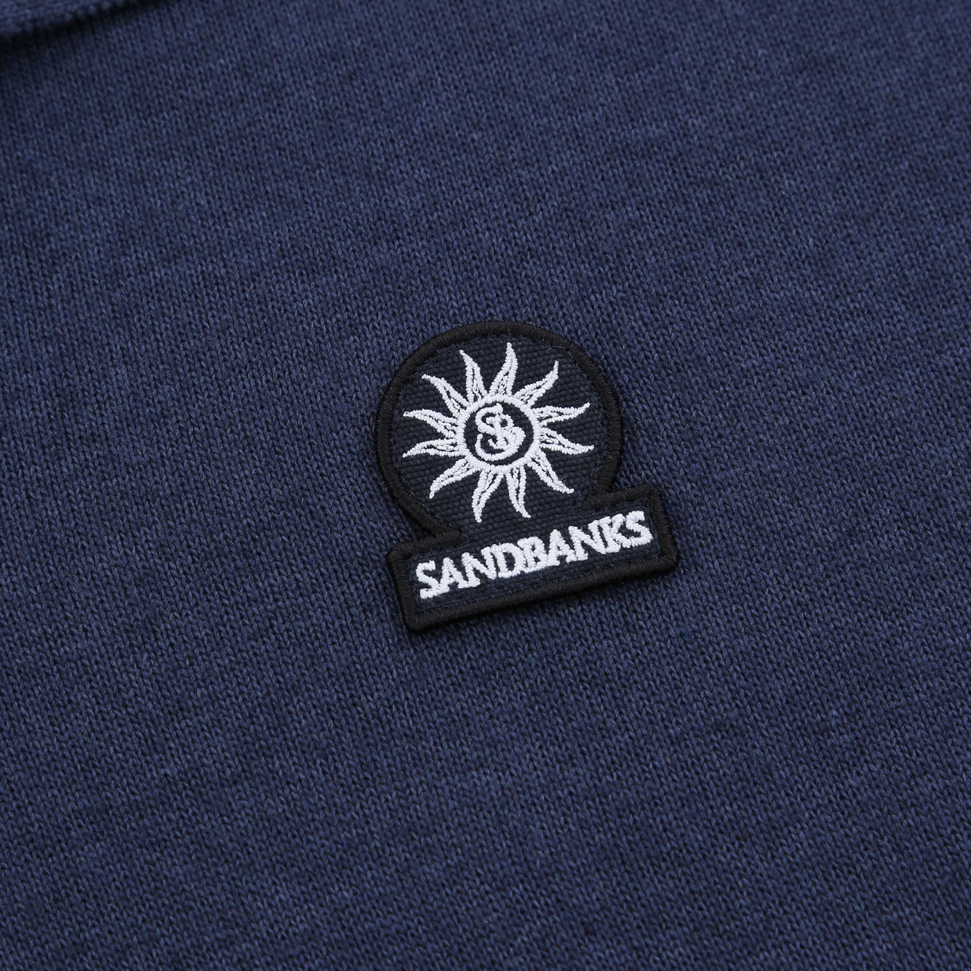Sandbanks Knitted Revere Polo Shirt in Navy Logo