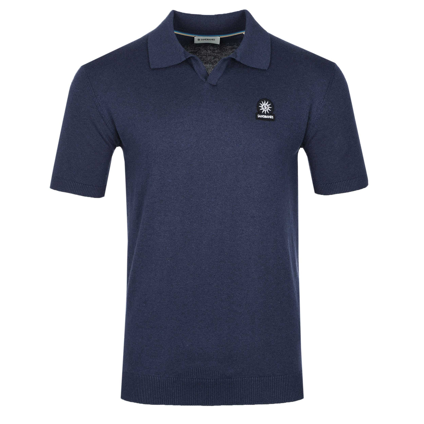 Sandbanks Knitted Revere Polo Shirt in Navy Front