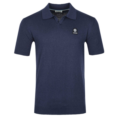 Sandbanks Knitted Revere Polo Shirt in Navy Front