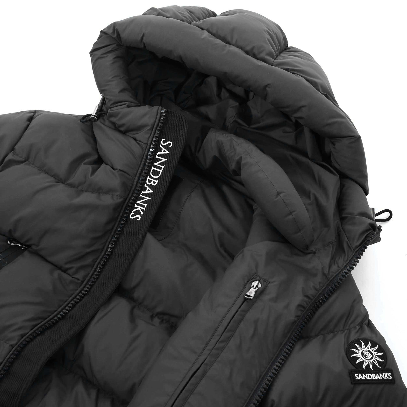 Sandbanks Ravine Mid Puffer Jacket in Black Detail