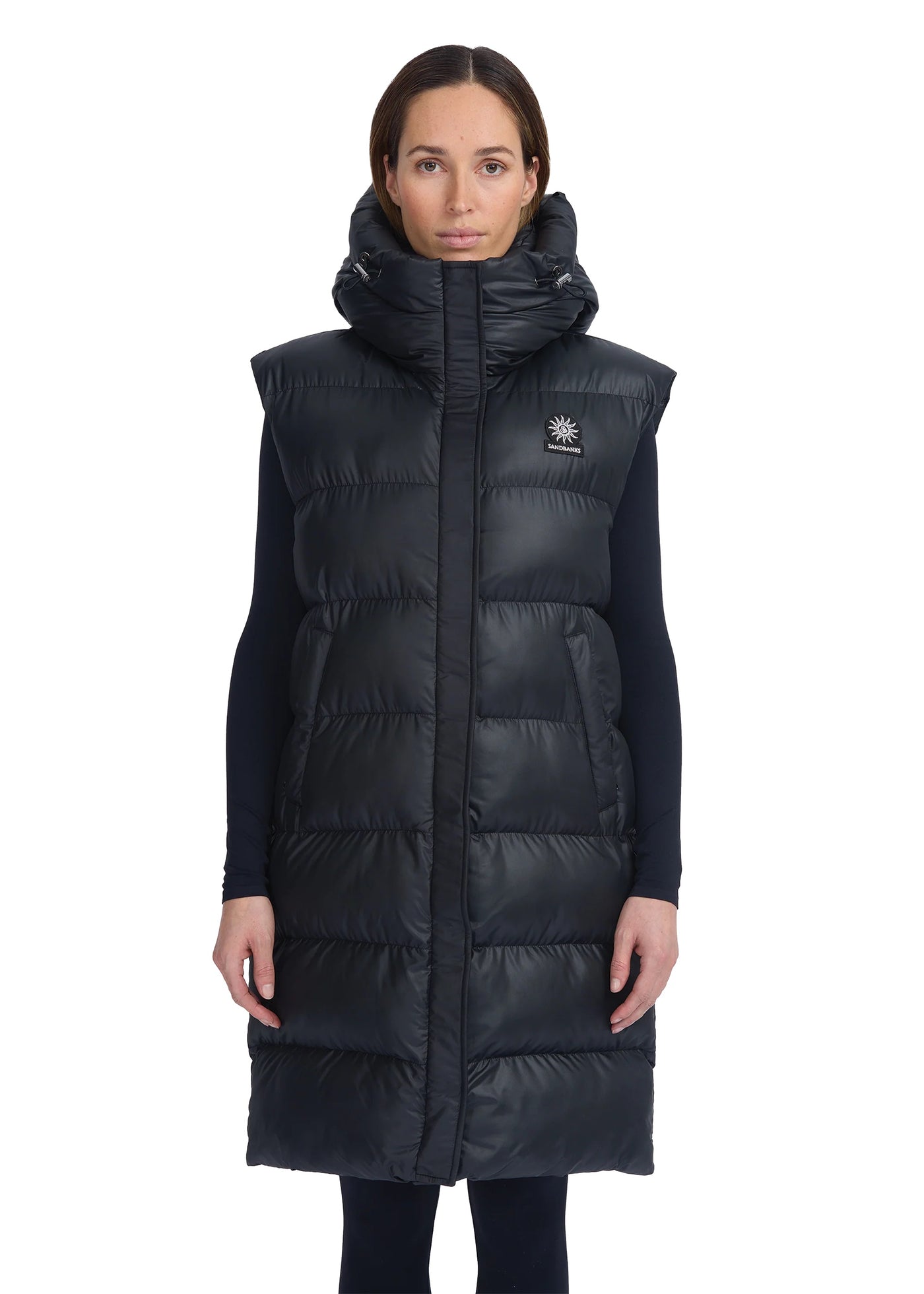Sandbanks Shell Bay Hooded Long Gilet in Black