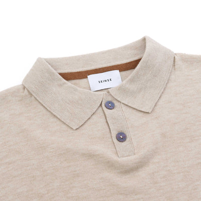 Seinse 2 Button LS Polo Knitwear in Beige Placket