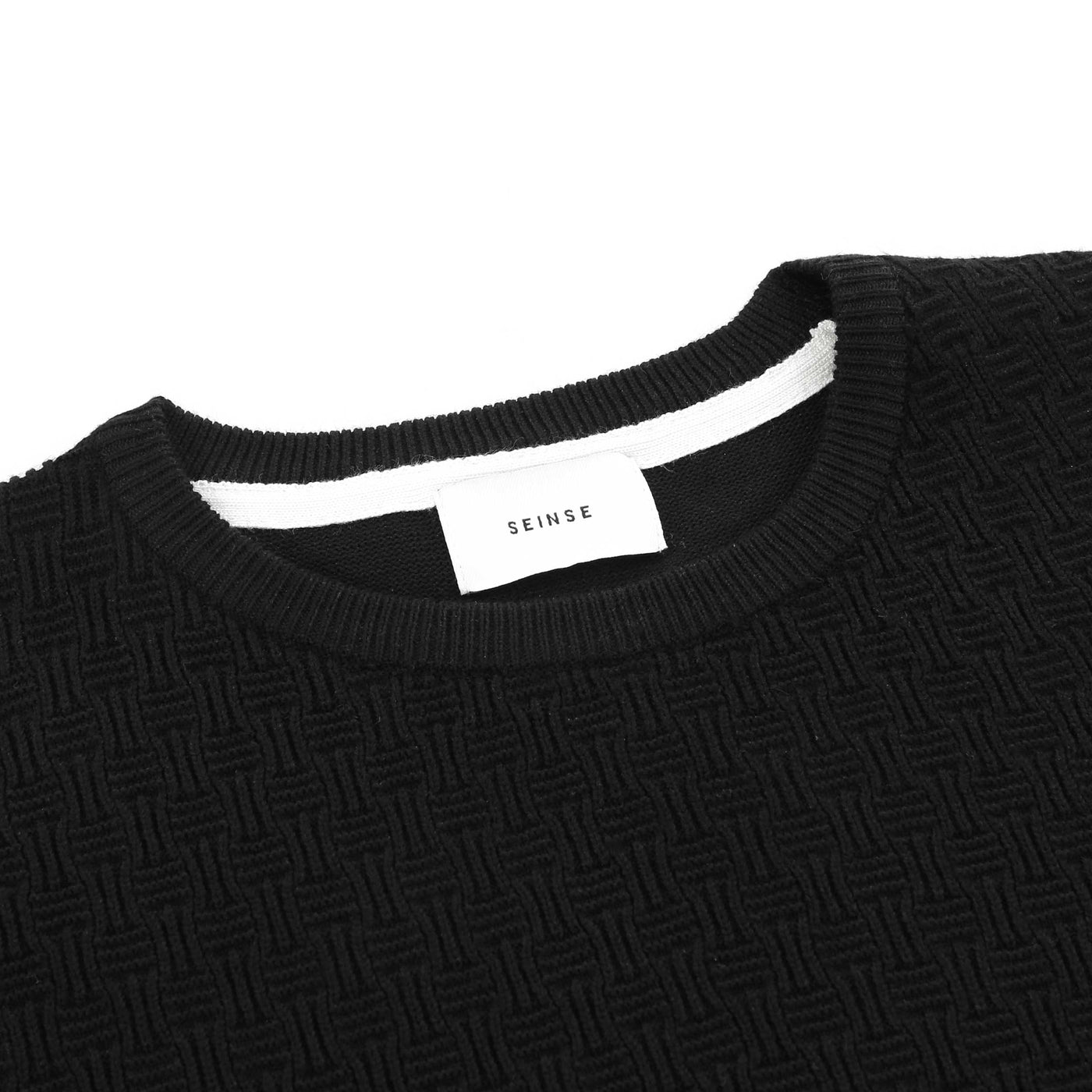 Seinse Pattern Crew Neck Knitwear in Black Neck