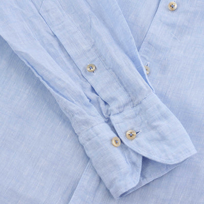 Stenstroms Fitted Body Linen Shirt in Light Blue Cuff