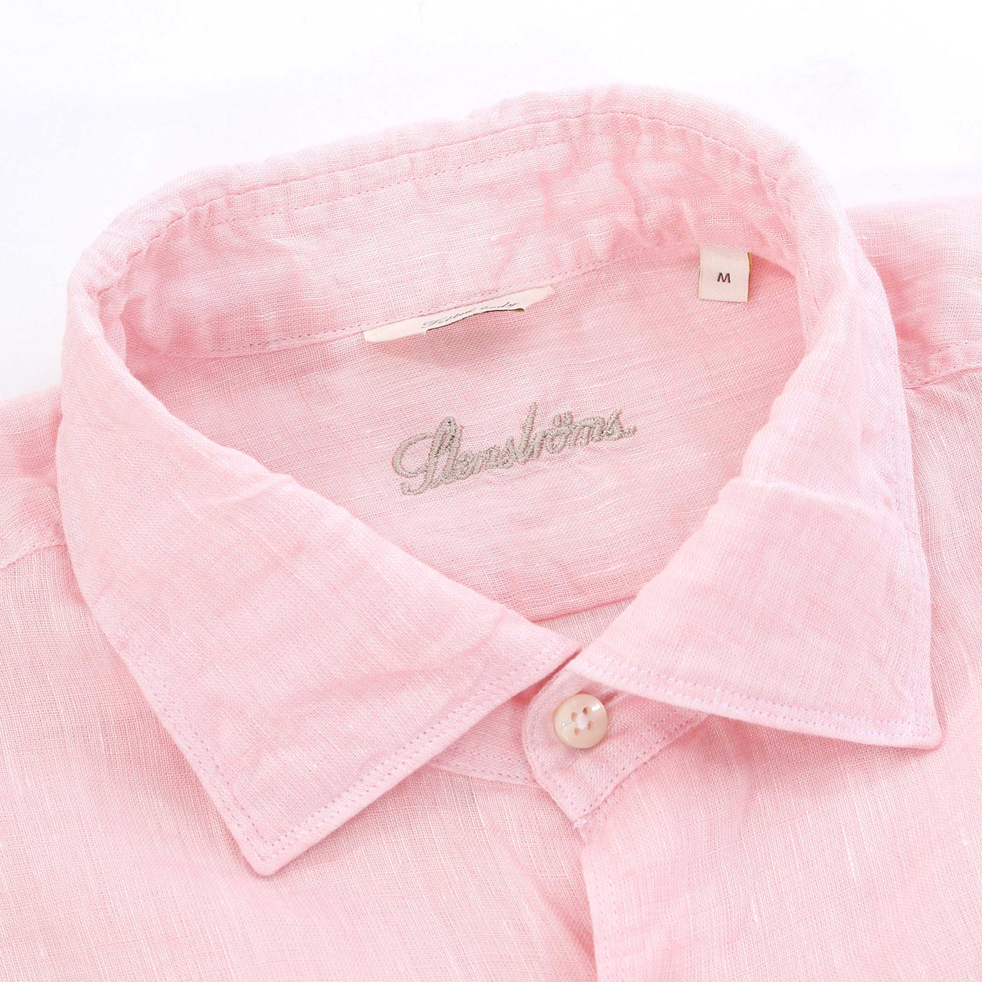 Stenstroms Fitted Body Linen Shirt in Light Pink Collar