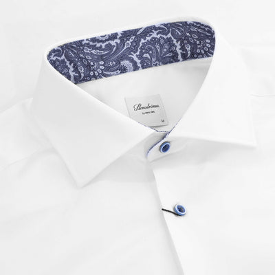 Stenstroms Slimline Paisley Trim Shirt in White Collar