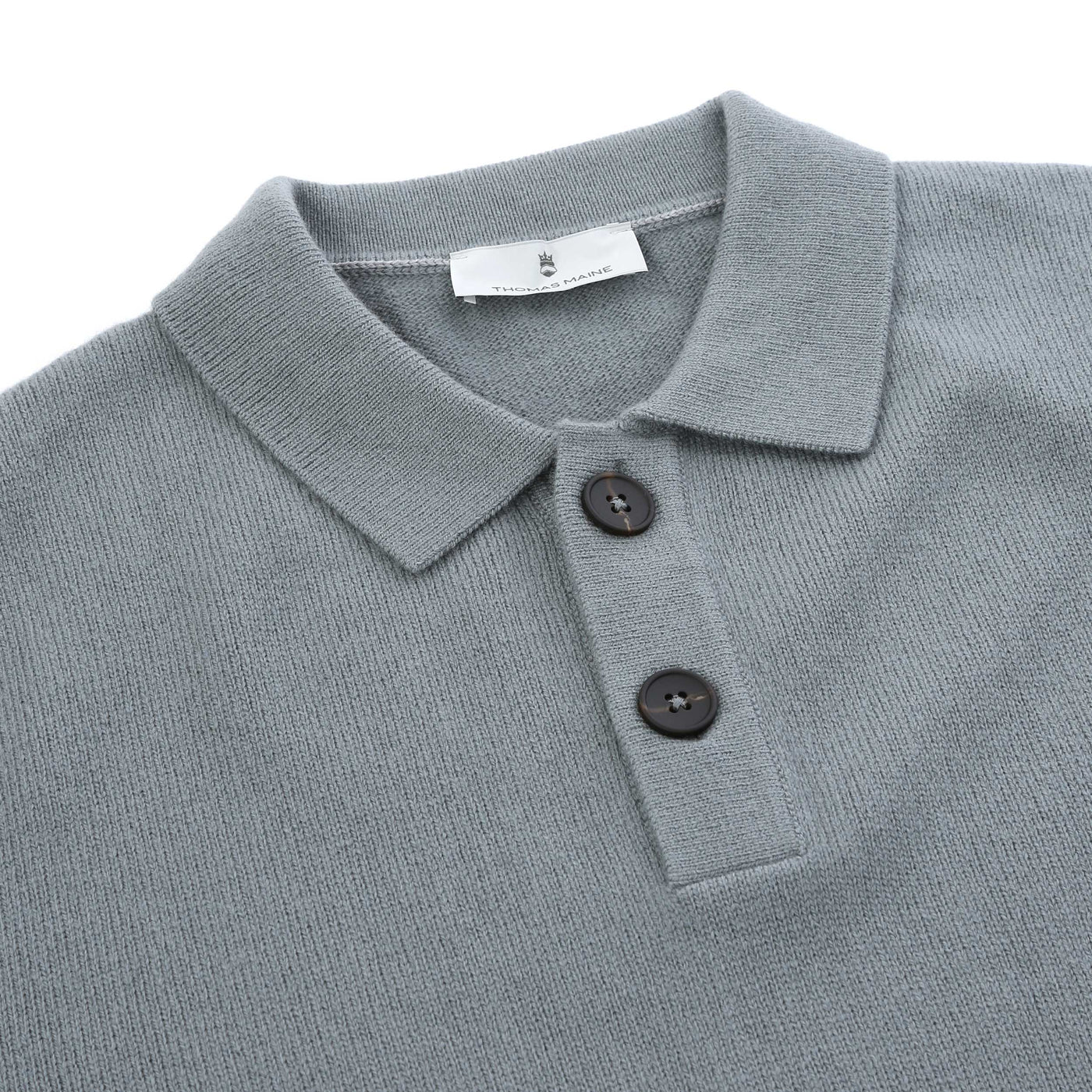 Thomas Maine 2 Button Lambs Wool Knit Polo in Sage Green Placket