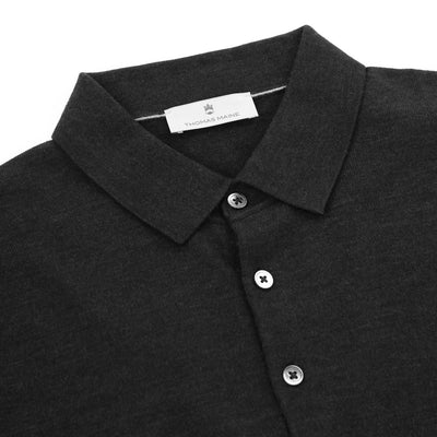 Thomas Maine 3 Button Merino Knit Polo Shirt in Black Collar