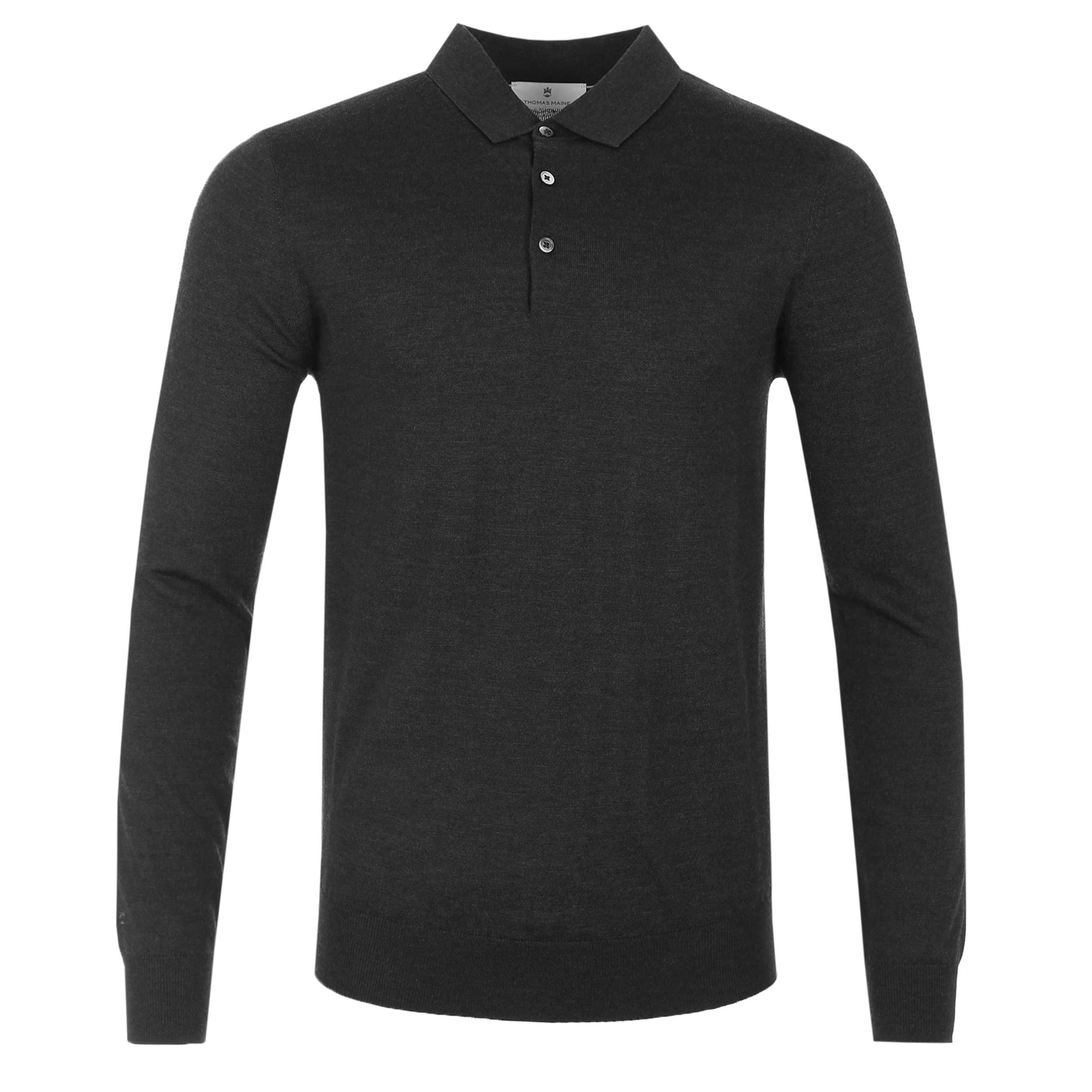 Thomas Maine 3 Button Merino Knit Polo Shirt in Black