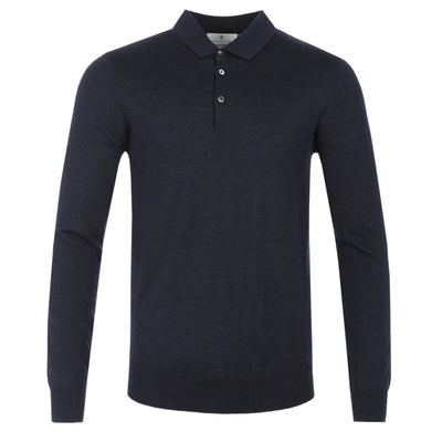 Thomas Maine 3 Button Merino Knit Polo Shirt in Navy