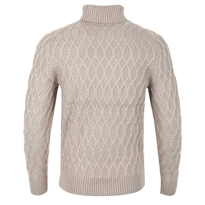 Thomas Maine Chunky Cable Roll Neck Knitwear in Oatmeal Back