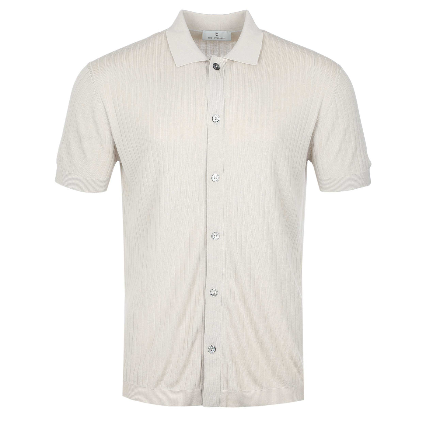 Thomas Maine Ribbed Button Thru Knitted Polo in Cream