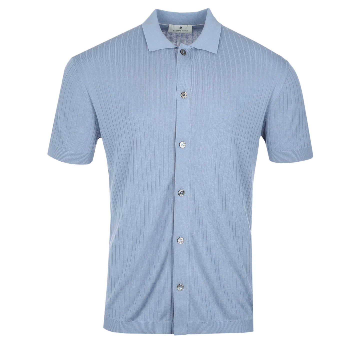 Thomas Maine Ribbed Button Thru Knitted Polo in Sky Blue