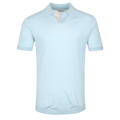 Thomas Maine Skipper Collar Knitted Polo in Sky Blue