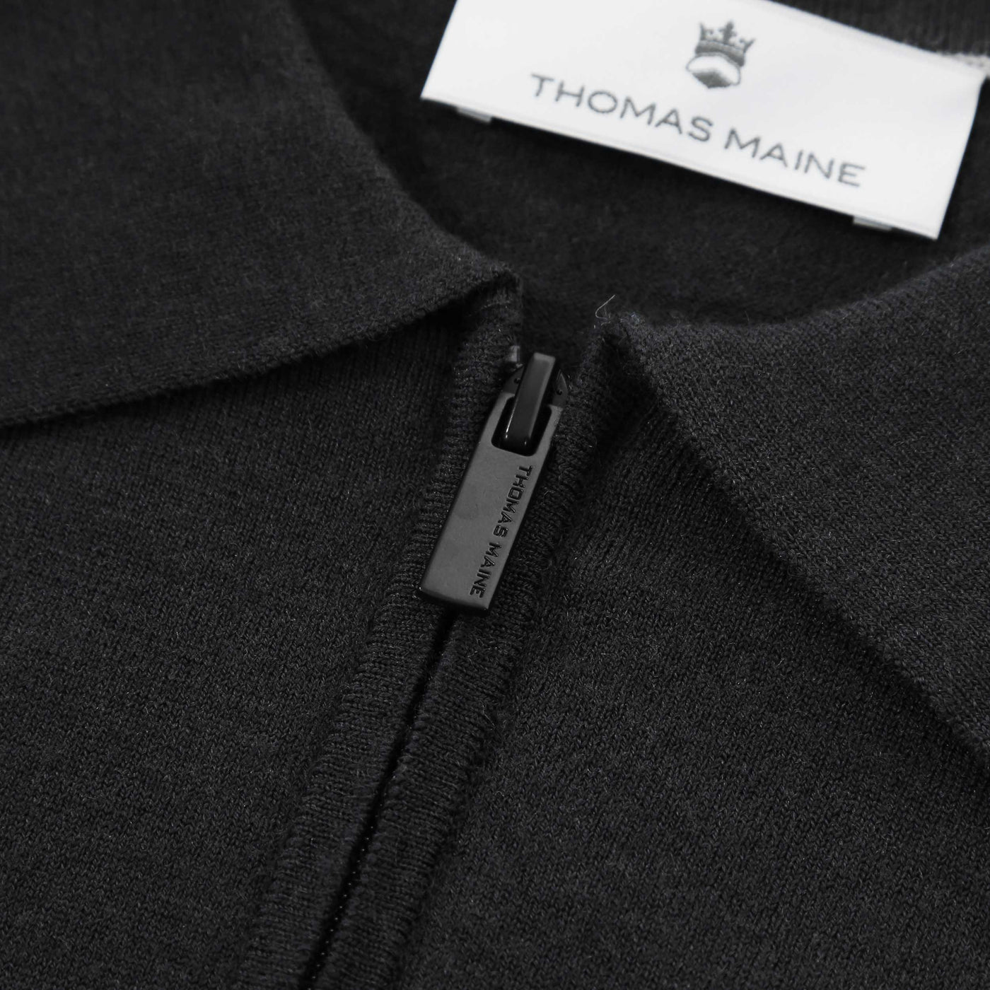 Thomas Maine Zip Knit Polo Shirt in Black Zip