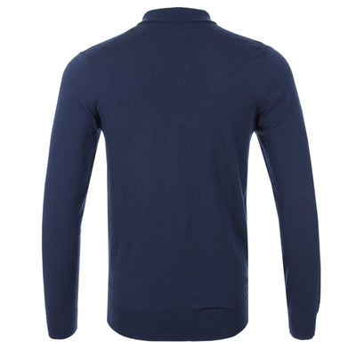 Thomas Maine Zip Knit Polo Shirt in Navy Back