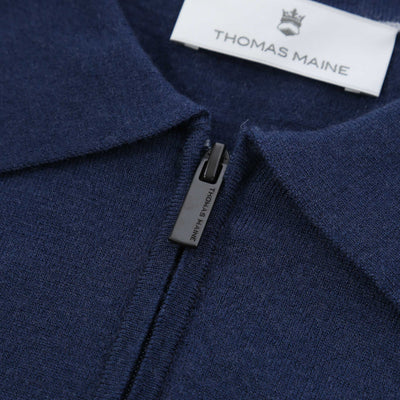 Thomas Maine Zip Knit Polo Shirt in Navy Zip