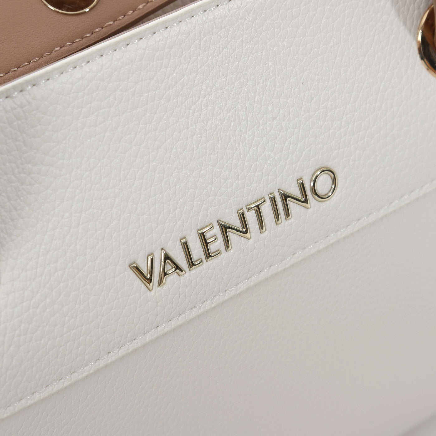 Valentino Bags Alexia Ladies Shopper Bag in White & Tan Logo