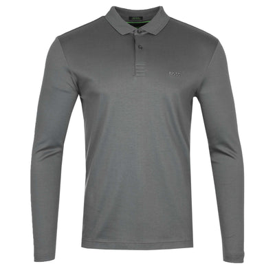 BOSS Pirol Long Sleeve Polo Shirt in Dark Grey