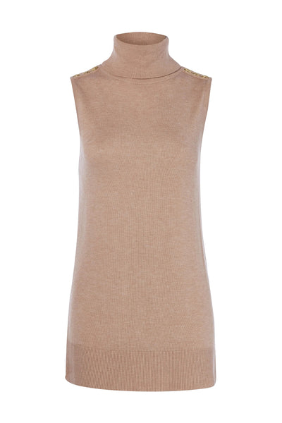 Holland Cooper Luxury Sleeveless Roll Neck in Camel