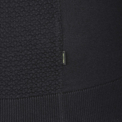 Remus Uomo Waffle Knitted Polo Shirt in Black Logo Tab