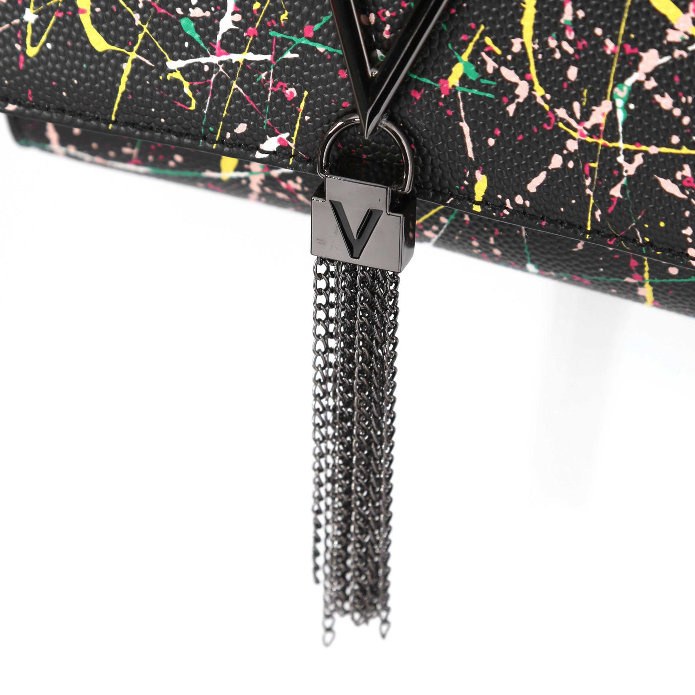 Valentino Bags Divina Ladies Flap Bag in Black Multi Tassle Detail