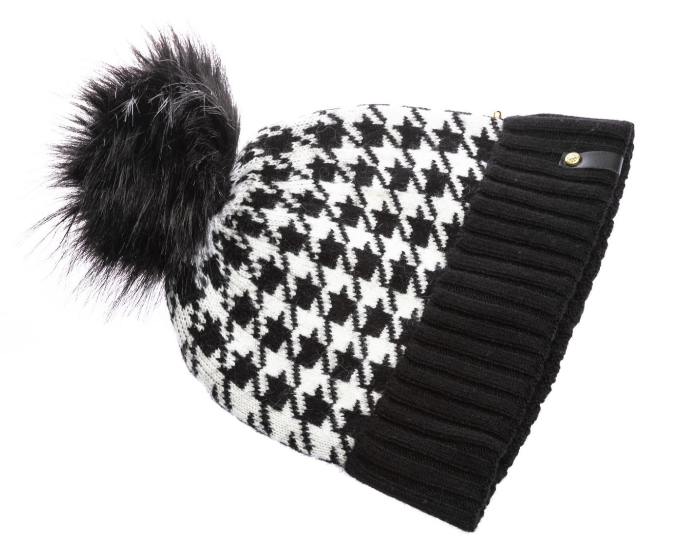 Holland Cooper Knitted Ladies Bobble Hat in Houndstooth