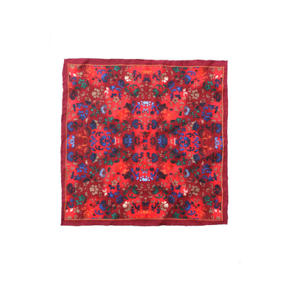 Van Buck Floral Print Pocket Square in Red & Multi